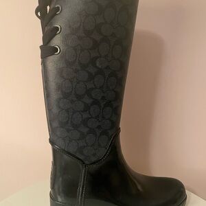 Coach Black Patterned Women's Lined Rain Boots Size 39